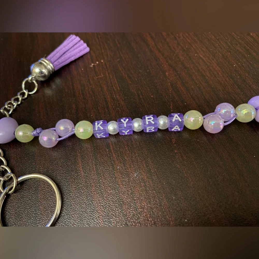 Keychain beaded purse charm with personalized Name kira